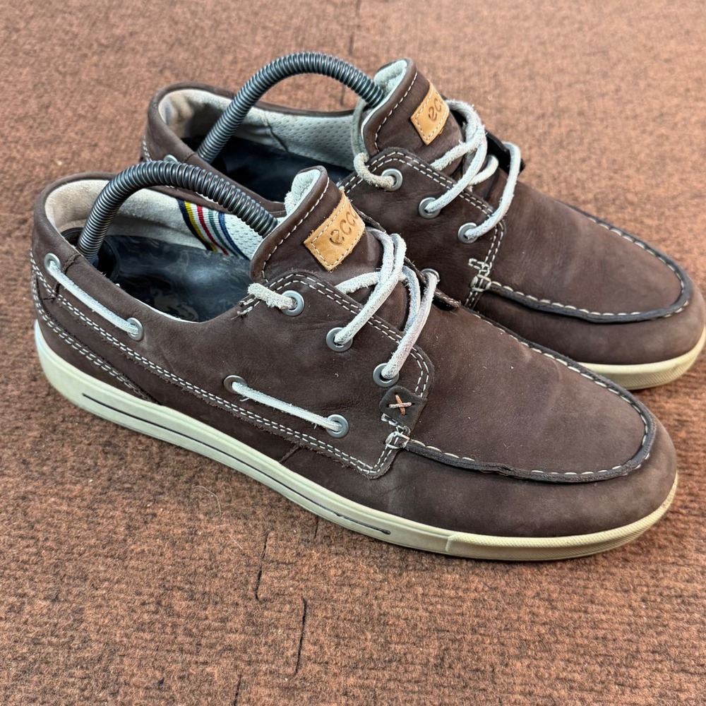 ECCO Boat Shoes Mens 9.5 Brown Nubuck Leather Nautical Loafers 42 Casual Shoes